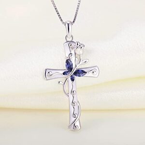 YL Butterfly Cross Necklace Sterling Silver Cubic Zirconia Rose Pendant Created Tanzanite Crucifix Jewelry for Women