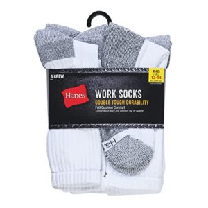 Hanes mens Crew Socks, 6-pair Pack Work Sock, White, 6 12 US