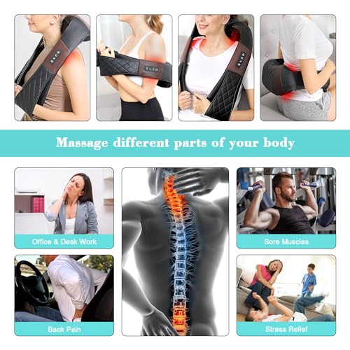 Neck Massager, Shiatsu Back Neck and Shoulder Massager with Heat - Deep Tissue 4D Kneading Massage Pillow for Body Muscle Pain Relief, Use at Home, Office, Car- Best Gifts for Women Men Mom Dad