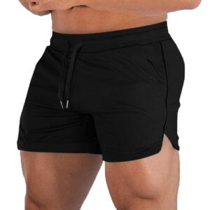 EVERWORTH Men's Athletic Shorts Gym Workout Short Shorts Casual Shorts Running Bodybuilding 5 Inch Inseam Shorts Black US S