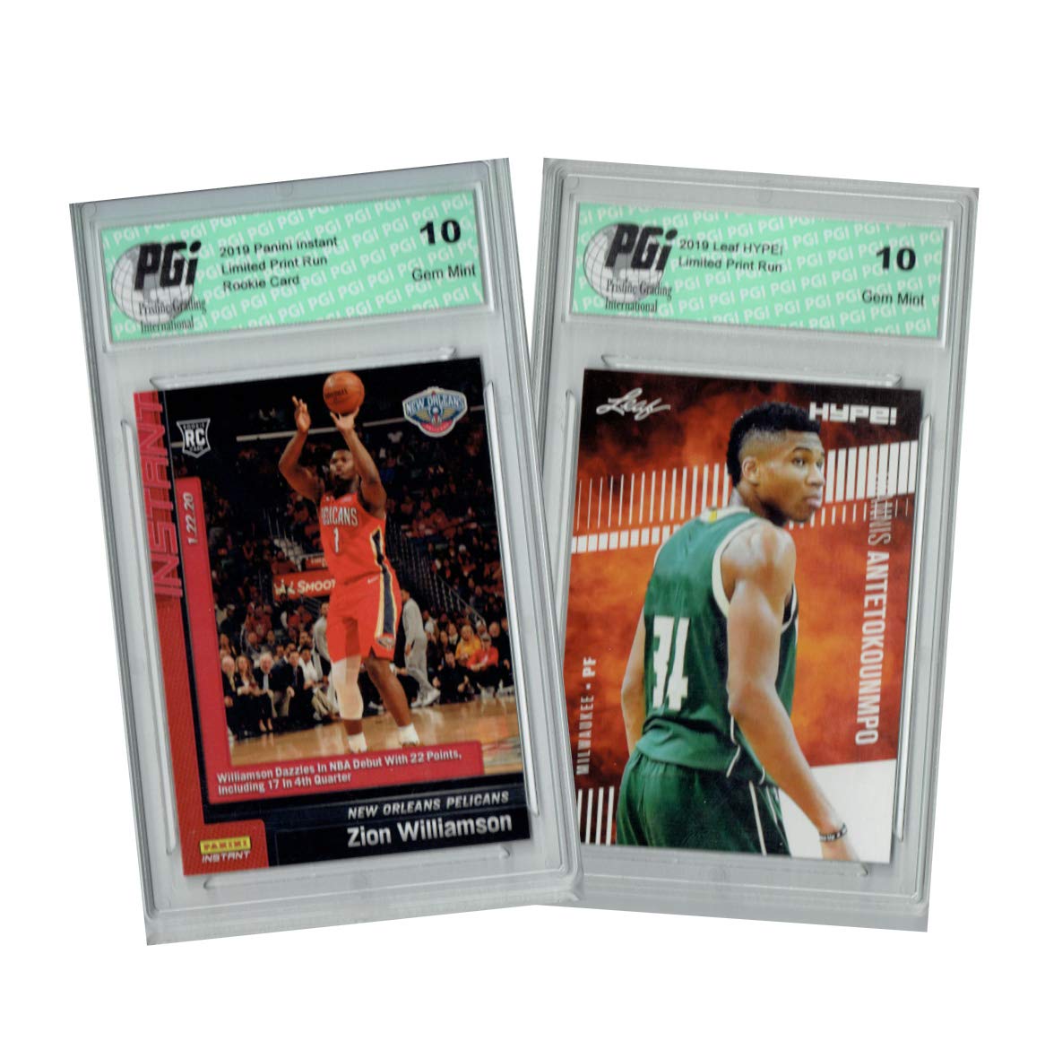 Giannis Antetokounmpo Leaf HYPE!, Zion Williamson Panini #76 Rookie Card Lot PGI