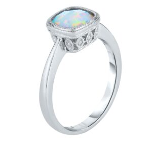 oro leoni 925 sterling silver lab created opal 7mm cushion ring, size 7