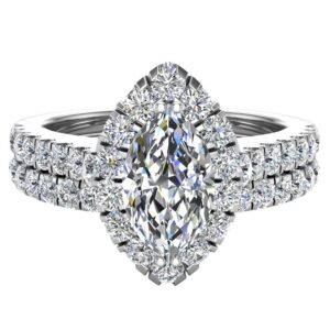 Glitz Design Marquise Cut Halo Diamond Wedding Ring Set 1.25 Carat Total 14K White Gold (RS 10)