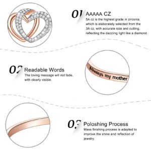 Aihitero Christmas Mom Gift, Engraved ‘Always My Mother Forever My Friend’ Interlocking Hearts Bangle Bracelet, Rose Gold Women Jewelry, Mama Mum Birthday Valentines Xmas Presents from Son Daughter