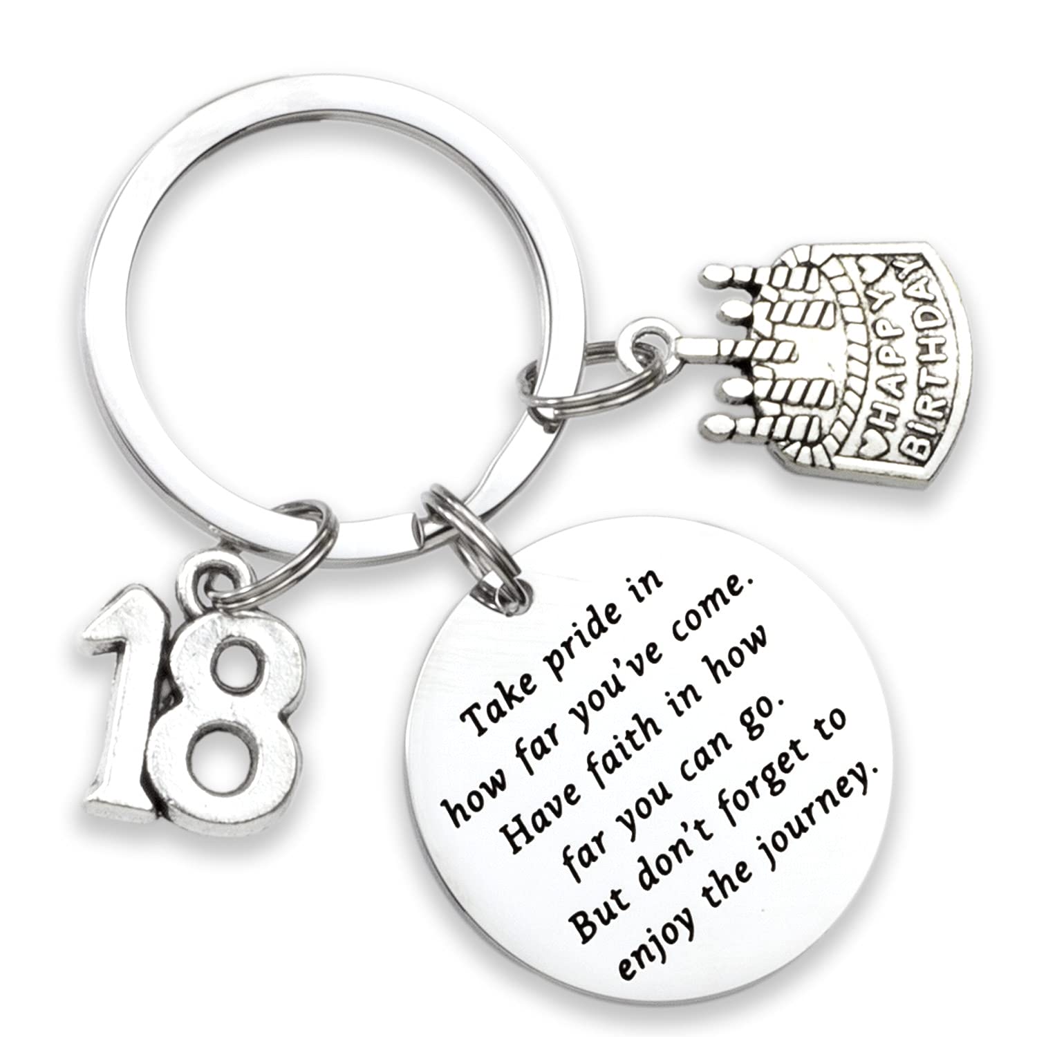 18th Birthday Gifts for Girls Take Pride in How Far You've Come and have Faith Key Chains Best Women Men Happy Eighteen 18th Birthday Keychain