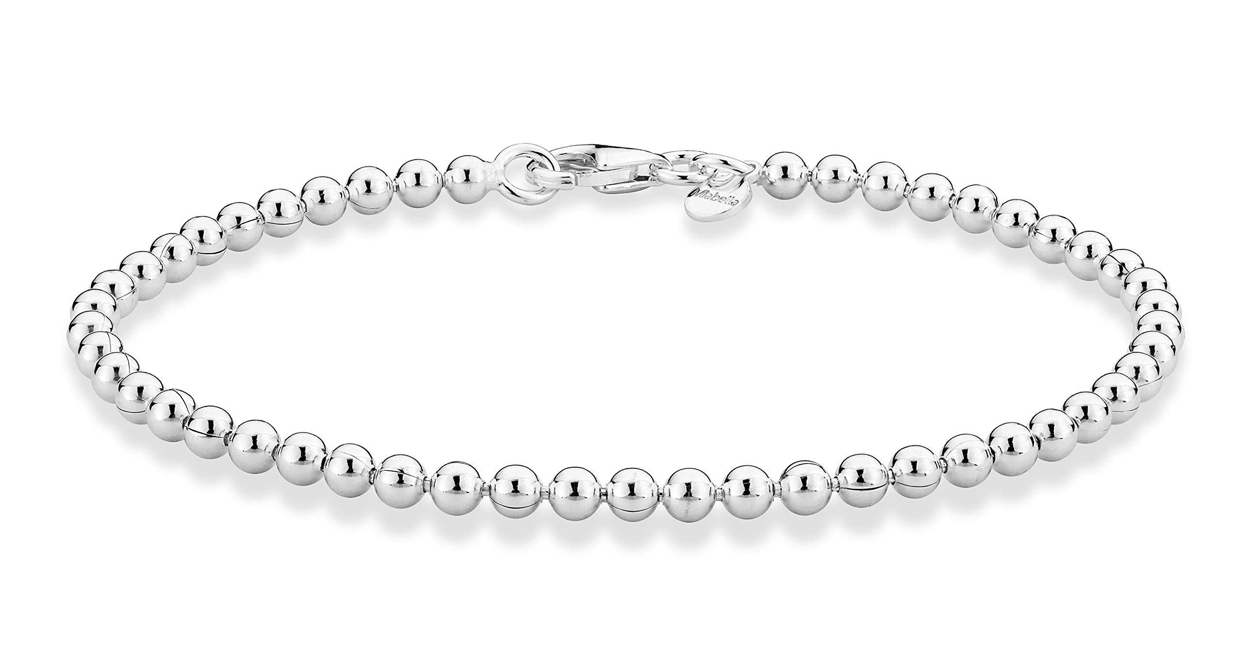 Miabella 925 Sterling Silver 3mm Round Bead Ball Chain Anklet Ankle Bracelet for Women, Jewelry Made in Italy (10 Inch)