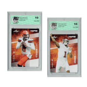 kyler murray #22 & mayfield #3a leaf hype 2-pack 5000 made rookie cards pgi 10