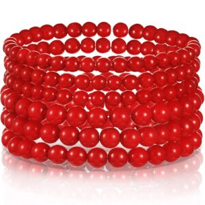 hicarer 6 pieces faux pearl bracelet set stretch bracelets bridal dancing party jewelry for women(red)