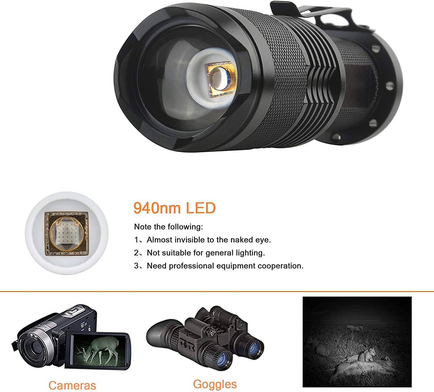 WINDFIRE IR Flashlight 940nm Infrared Light for Night Vision Device,940nm IR Illuminator Flashlight Spotlight