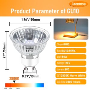 Jaenmsa 50W GU10 Halogen Bulbs for Candle Warmer Lamp, 6Pcs MR16 GU10+c 120v 50w Halogen Light Bulbs 2 Pin Warm White 2800K, Dimmable 50 Watt GU10 Bulbs for Wax Warmer Bulbs,Track Lighting Bulbs