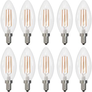 bulbrite (pack of 10) item 776626, high lumen higher equivalency, 5 watt clear b11 led filament light bulb, e12 candelabra base, 2700k 500 lumens, led5b11/27k/fil/e12/3 10-pack