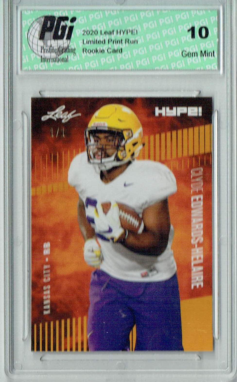 Clyde Edwards-Helaire 2020 Leaf HYPE! #36A Gold BlankBack 1/1 Rookie Card PGI 10