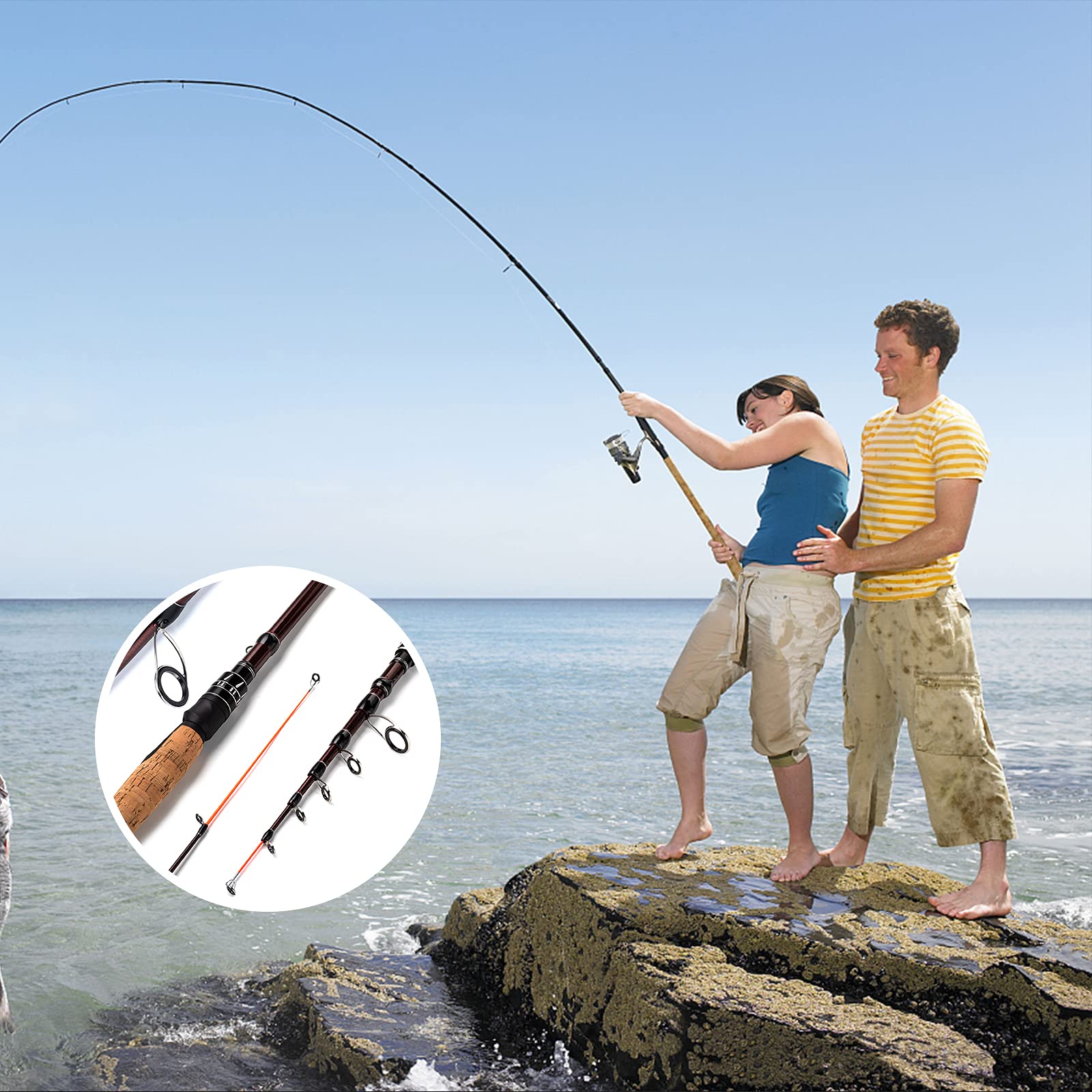 EOW XPEDITE Portable Telescopic Spinning Fishing Rods, 24T Carbon Blanks & Solid Carbon Tip, Travel Rod, Fresh & Salt Water Fishing, Short Collapsible Rods