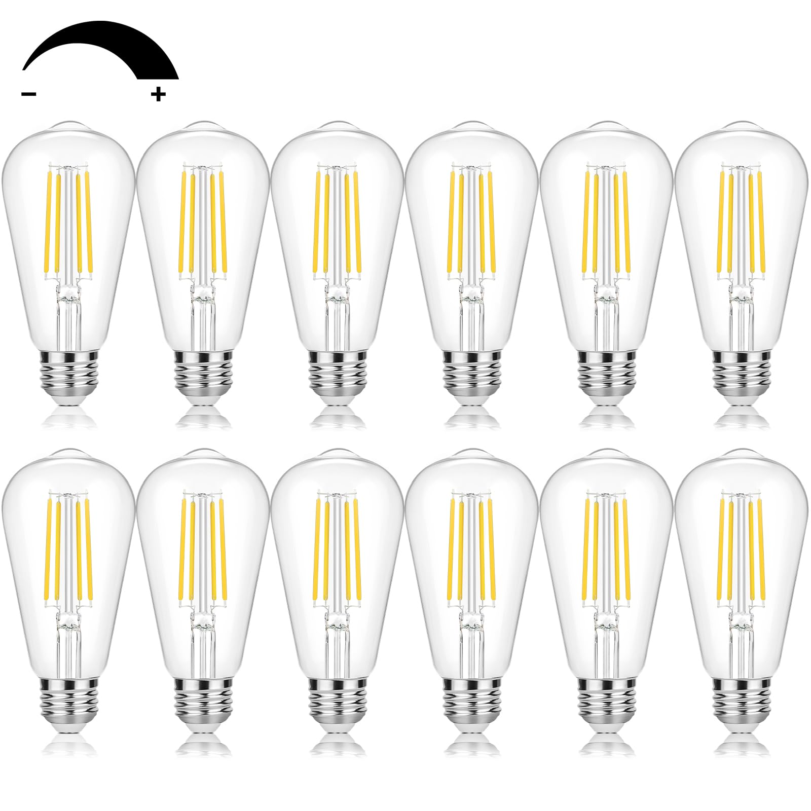 Vintage LED Edison Bulbs 60 Watt Equivalent Dimmable 7W ST58 LED Filament Light Bulbs Neutral White 4000K Antique Style Lighting High Brightness 800LM E26 Medium Base Clear Glass Home Office, 12 Pack