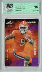 travis etienne 2021 leaf hype! #53 purple sp, only 10 made rookie card pgi 10