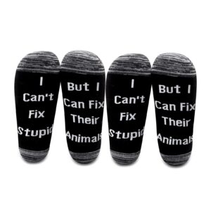 LEVLO Veterinarian Gifts I Can't Fix Stupid But I Can Fix Their Animals Socks Medical Veterinary Practitioner Vet Gift (2 Pairs/Set - Mid Calf - 1)