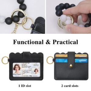 YUOROS Keychain Wallet, Silicone Beads Key Ring Chain Wristlet with Card Holder Tassel for Women (Black)