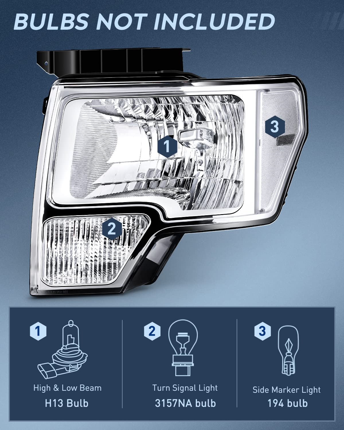 Nilight Headlight Assembly 2009 2010 2011 2012 2013 2014 F150 Chrome Housing Clear Corner Clear Lens Headlamp Replacement Driver and Passenger Side 2 Pack