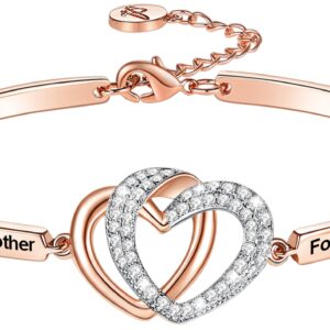 Aihitero Christmas Mom Gift, Engraved ‘Always My Mother Forever My Friend’ Interlocking Hearts Bangle Bracelet, Rose Gold Women Jewelry, Mama Mum Birthday Valentines Xmas Presents from Son Daughter