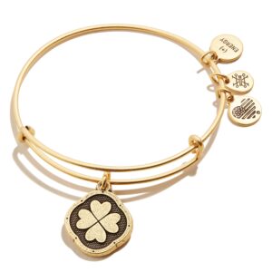 Alex and Ani Path of Symbols Expandable Bangle for Women, Four Leaf Clover Embossed Charm, Rafaelian Gold Finish, 2 to 3.5 in