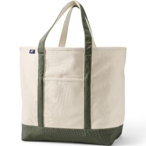 lands' end natural open top canvas tote natural/dark olive green large