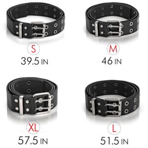 Skeleteen Double Grommet Punk Belt - Black Faux Leather 2 Prong and Holes Aesthetic Grunge Belts for Men Women and Kids (Black, Medium)