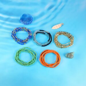 ORAZIO 32Pcs Waist Beads For Women Colorful Body Chains Set Elastic African Belly Beads Waist Beads Weight Loss Beaded Summer Bikini Jewelry