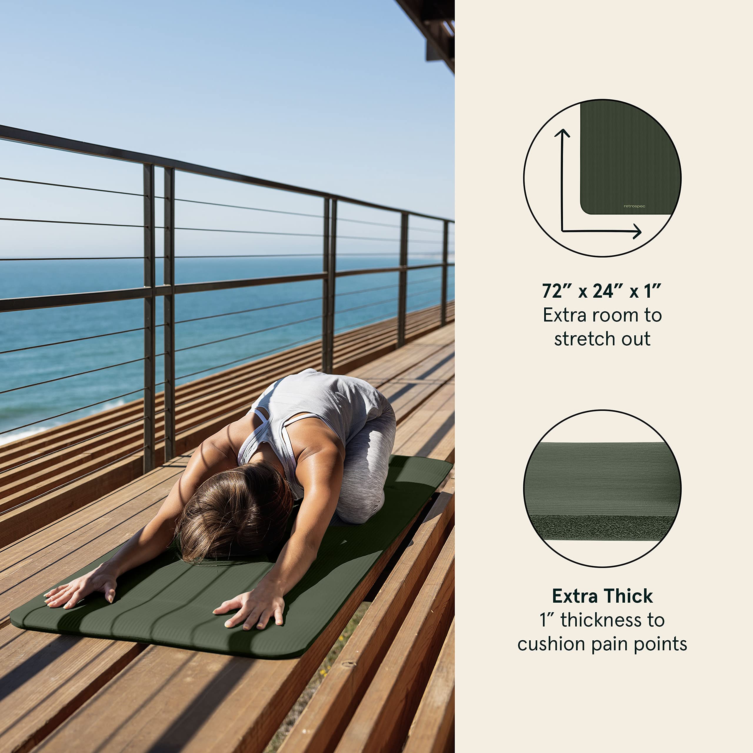 Retrospec Solana Yoga Mat 1" Thick w/Nylon Strap for Men & Women - Non Slip Exercise Mat for Home Yoga, Pilates, Stretching, Floor & Fitness Workouts - Wild Spruce