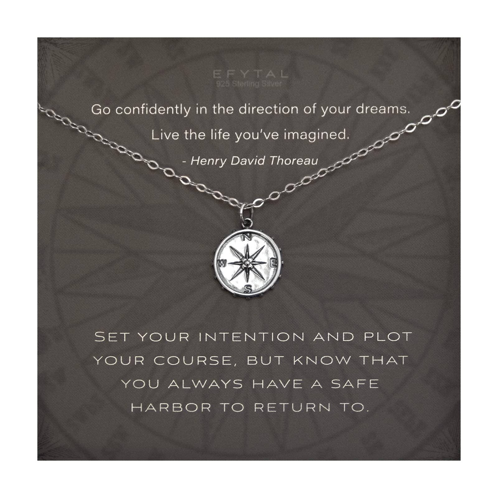 EFYTAL Inspirational Daughter Gifts, Sterling Silver or Gold Plated Studded Compass Necklace, Graduation Gifts for Women, Friendship Necklace, New Job Unique Gifts for Women