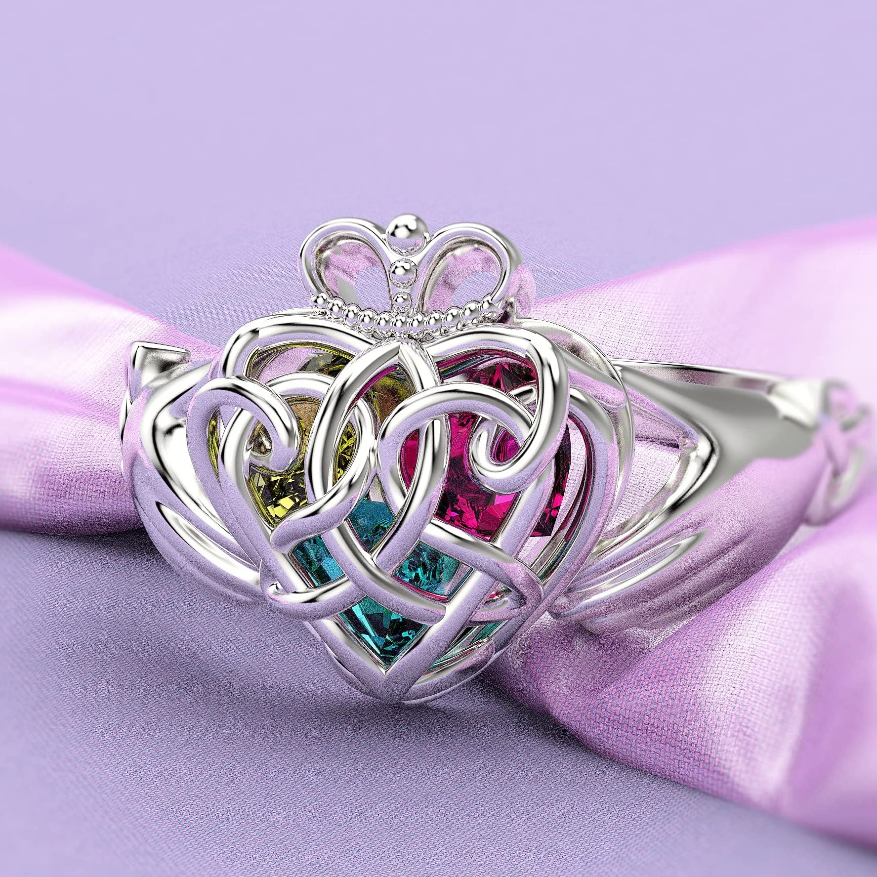 Soosi Claddagh Rings for Women, Personalized Mothers Rings with 1 2 3 Birthstones, Custom Mother Daughter Rings, Birthstone Rings for Women