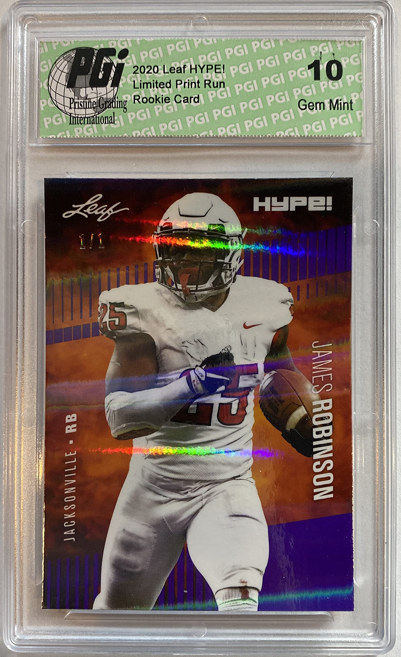 James Robinson 2020 Leaf HYPE! #39 Purple Shimmer, 1 of 1 Rookie Card PGI 10