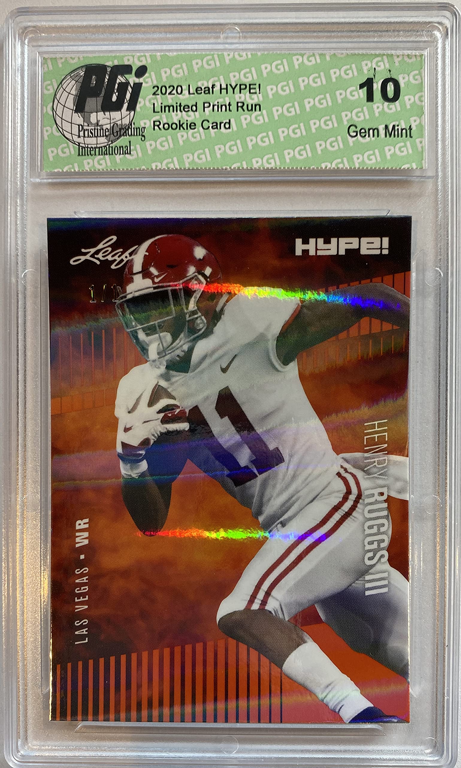 Henry Ruggs lll 2020 Leaf HYPE! #37 Orange Shimmer 1 of 1 Rookie Card PGI 10