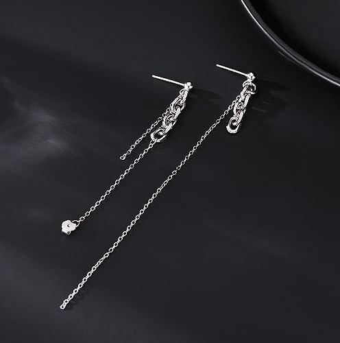 SLUYNZ 925 Sterling Silver Chain Dangle Earrings for Women Asymmetric Tassel Earrings (A-Silver)