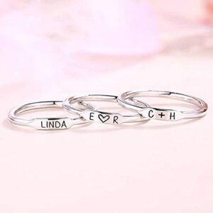 YCHZX Personalized Initial Stackable Bar Name Rings Set Engraved Family 1-6 Names Ring Sterling Silver 925/ Brass Rings for Women Men (Silver)