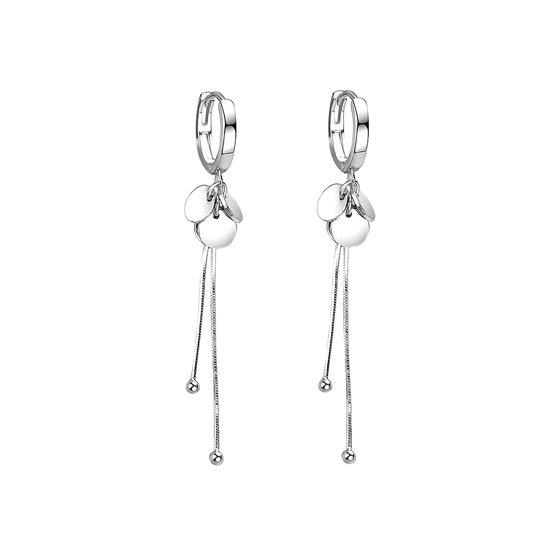 SLUYNZ 925 Sterling Silver Disc Dangle Earrings Hoop for Women Coin Hoop Earrings Tassel (A-Silver)