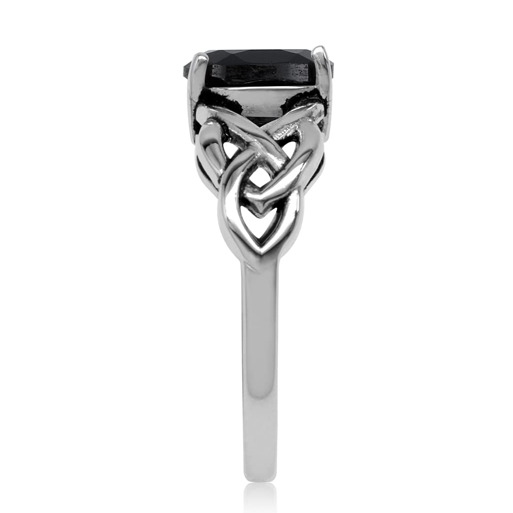 Silvershake 1.5 ct Natural 8X6mm Oval Black Onyx Stone 925 Sterling Silver Celtic Knot Solitaire Ring Jewelry Size 11.5