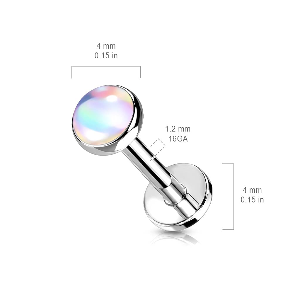 Amelia Fashion 16 Gauge Iridescent Stone Top on Internally Threaded 316L Surgical Steel Flat Back Studs for Labret, Monroe, Cartilage and More (Clear | L.516 inch (8mm) | Ball: 4mm), Clear,Rose Gold