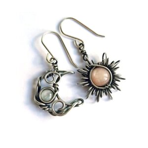 retro sun moon earrings & necklace moonstone asymmetric boho style earrings for women jewelry-earrings a