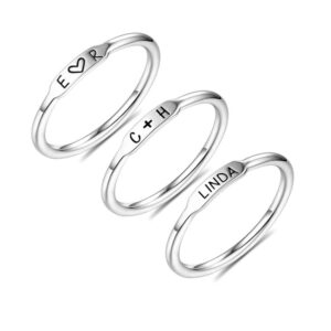 YCHZX Personalized Initial Stackable Bar Name Rings Set Engraved Family 1-6 Names Ring Sterling Silver 925/ Brass Rings for Women Men (Silver)