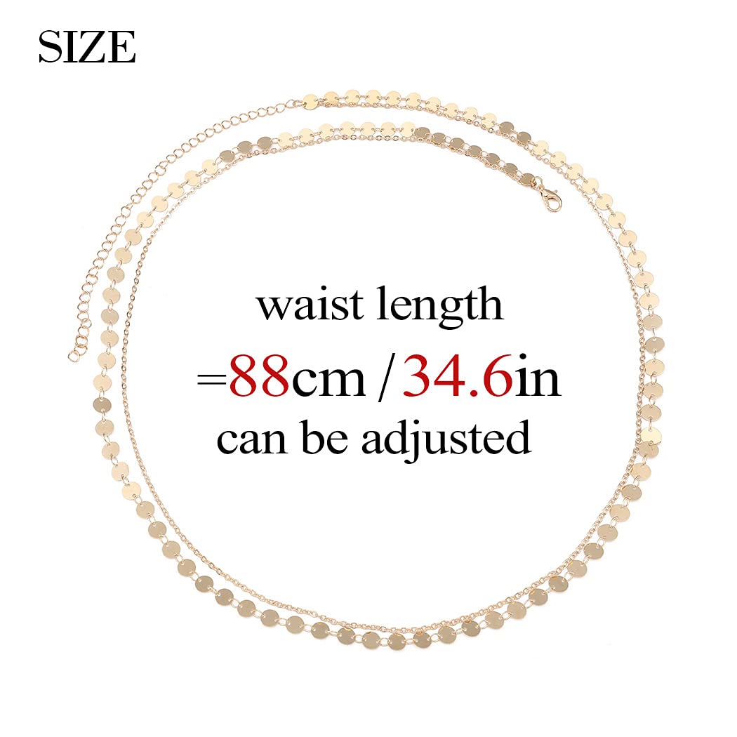 Bodiy Sequines Layered Waist Belly Chain Belt Gold Thin Body Chains Bikini Jewelry for Women and Girls