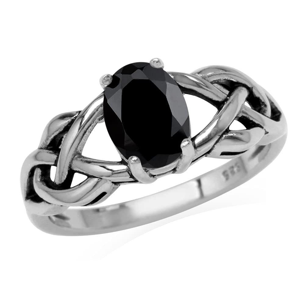 Silvershake 1.5 ct Natural 8X6mm Oval Black Onyx Stone 925 Sterling Silver Celtic Knot Solitaire Ring Jewelry Size 11.5