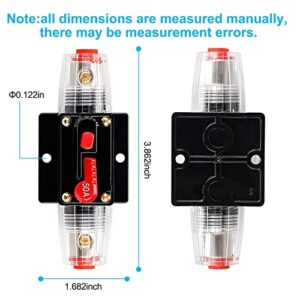 50 Amp Fuse Holders,Audio Circuit Breaker,Reset Fuse Inverter 12V-24V DC Replace Fuses for Car Audio and Amps Overload Protection