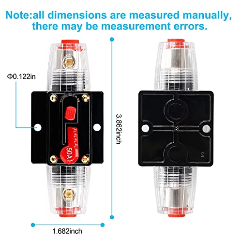 50 Amp Fuse Holders,Audio Circuit Breaker,Reset Fuse Inverter 12V-24V DC Replace Fuses for Car Audio and Amps Overload Protection