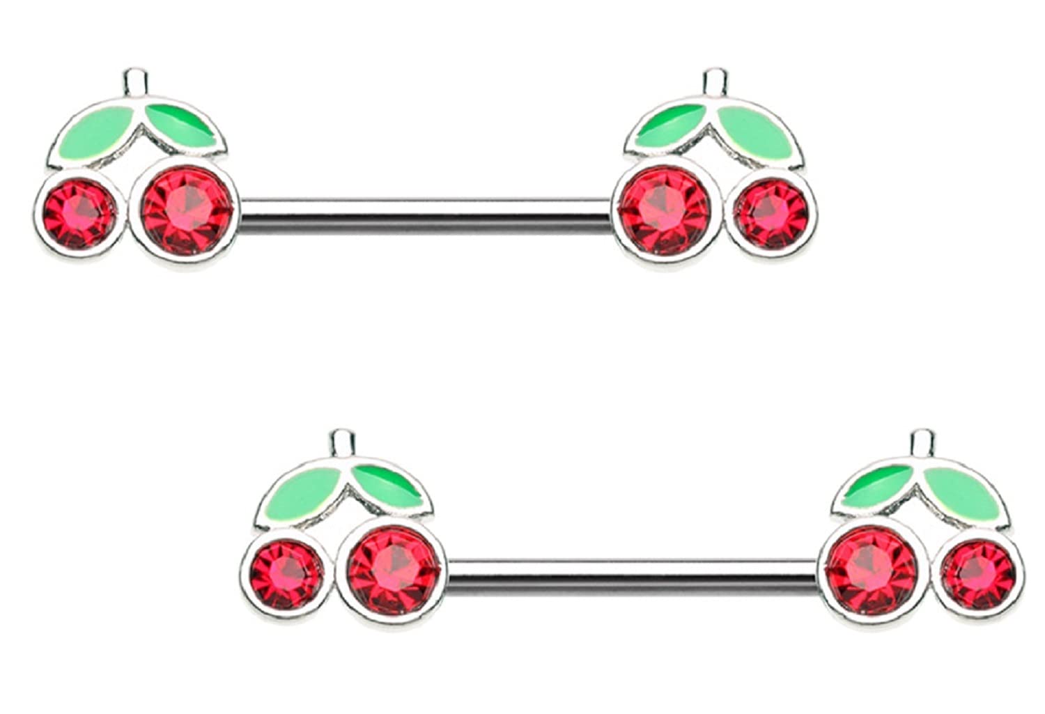 Body Accentz Nipple Barbell Ring Cherry Bar Sweet Cherries Nipple Shield 14 Gauge