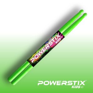 Powerstix colorful drumsticks for kids, Durable and light, specially designed for both electronic drums and acoustic drums for kids (SMALL STARS UV GREEN)