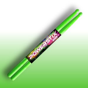 powerstix colorful drumsticks for kids, durable and light, specially designed for both electronic drums and acoustic drums for kids (small stars uv green)