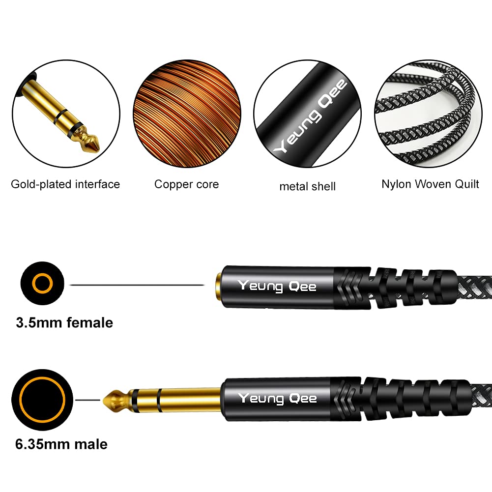 6.35mm to 3.5mm Headphones Adapter cable 1.5 ft,TRS 1/4" Male to 1/8" Female Stereo Audio Cable Compatible for Amplifiers, Guitar Amp, Piano, Home Theater Devices, or Mixing Console (1.5FT/0.5M)