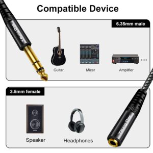 6.35mm to 3.5mm Headphones Adapter cable 1.5 ft,TRS 1/4" Male to 1/8" Female Stereo Audio Cable Compatible for Amplifiers, Guitar Amp, Piano, Home Theater Devices, or Mixing Console (1.5FT/0.5M)