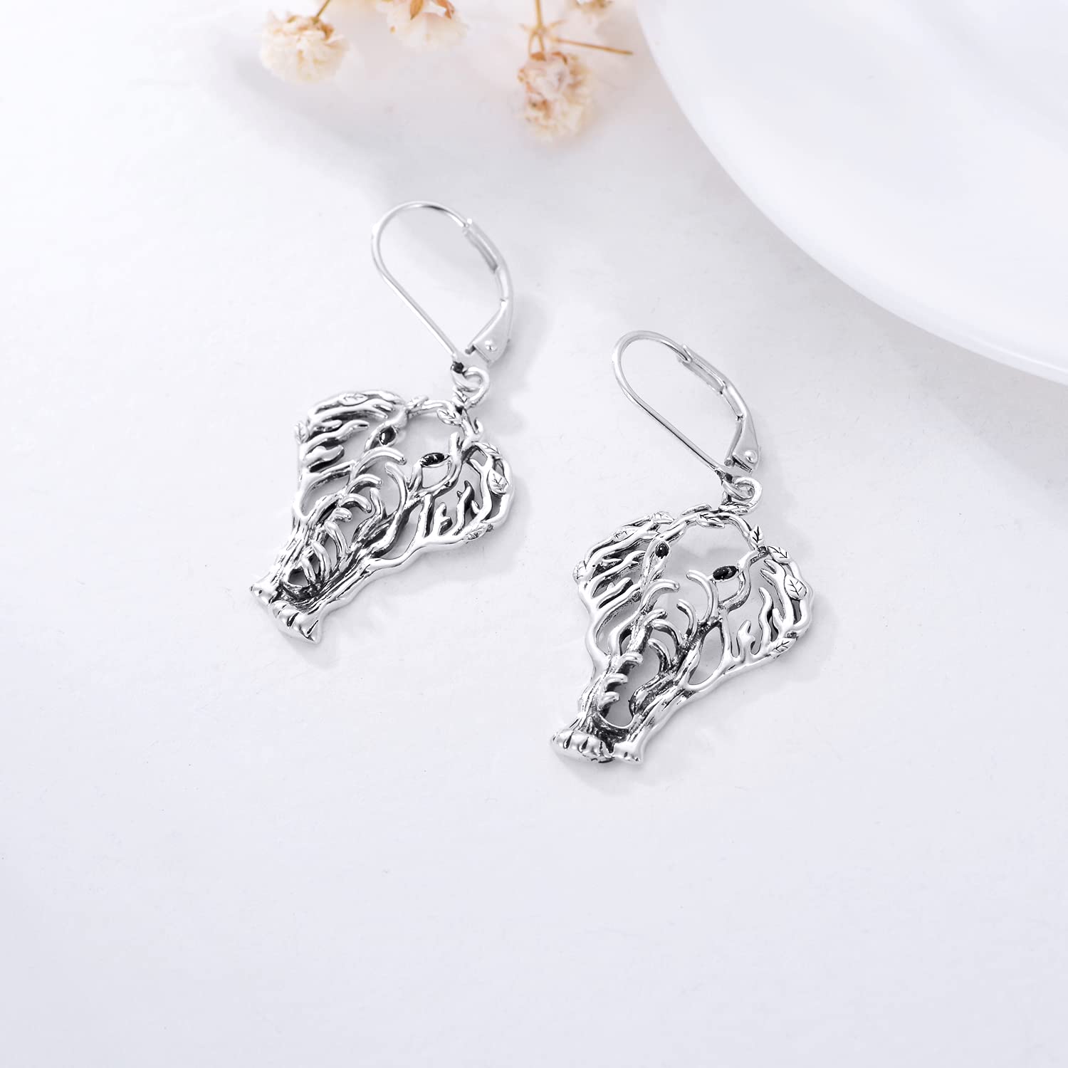 RMREWY Elephant Earrings 925 Sterling Silver Tree-of-Life Dangle Earrings for Women Elephant Jewelry Birthday Gift for Women