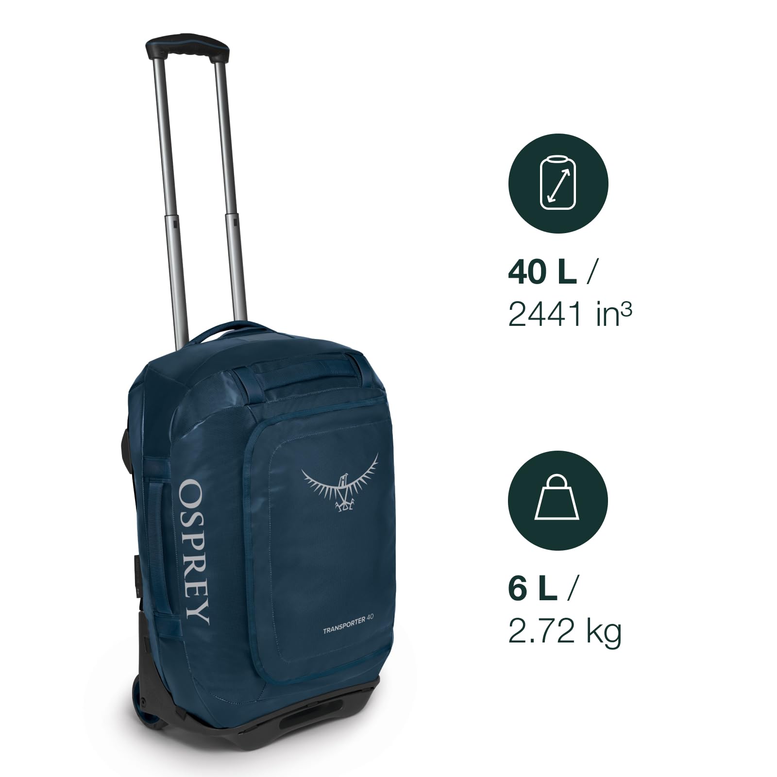 Osprey Transporter 40L Wheeled Travel Duffel Bag, Venturi Blue